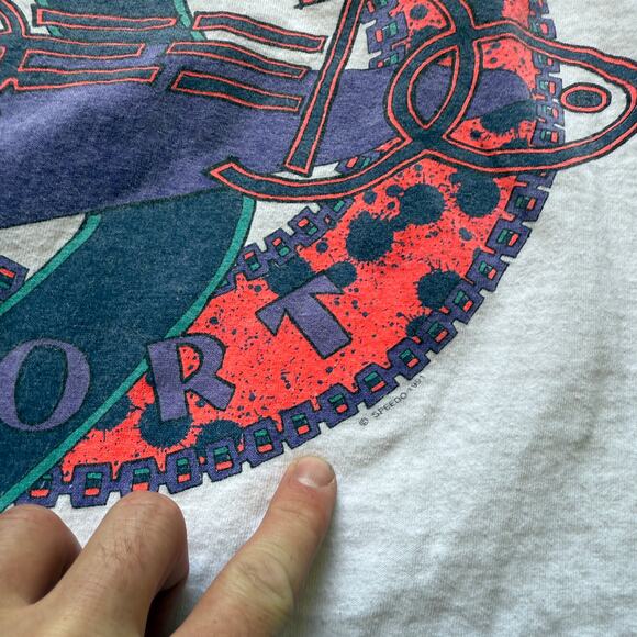 Women's Vintage 1991 Speedo Sport Swimming White Purple Neon Shirt Sz Small VTG - Picture 3 of 9